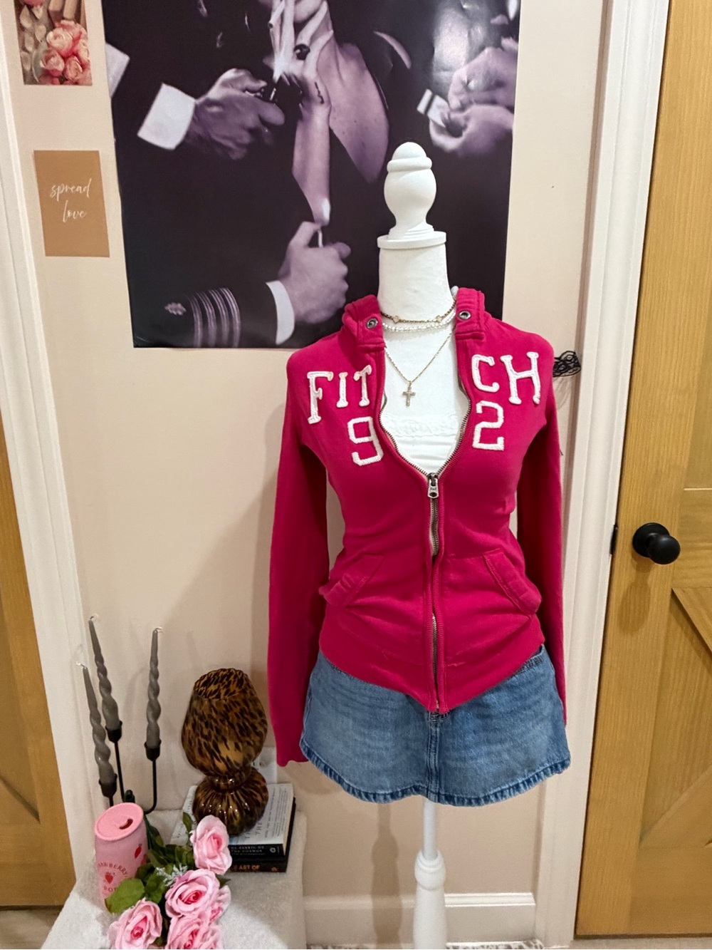 Y2K Abercrombie & Fitch Hot Pink Zip Hoodie with Logo Patch